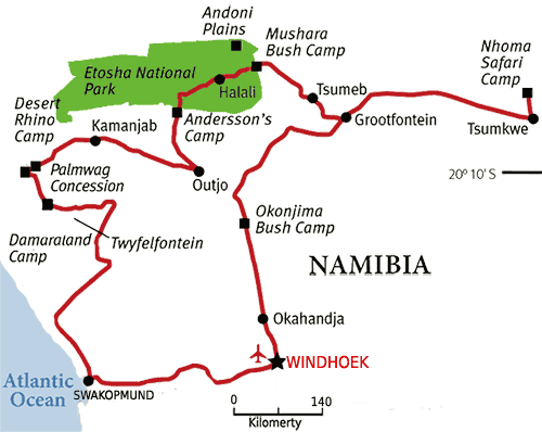 Mapka do trasy do Okonjima